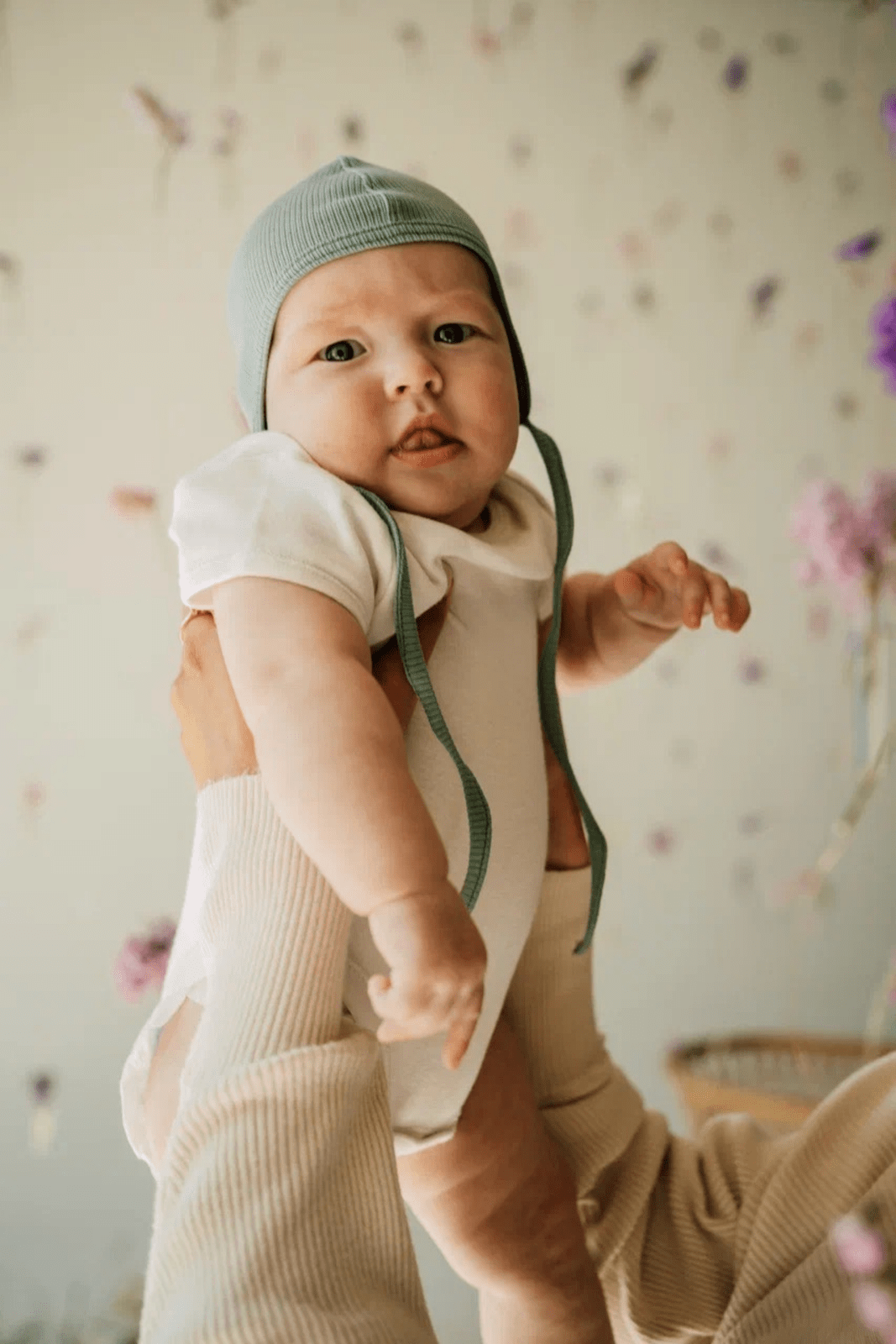 Sage green knitted baby hat (-20%)