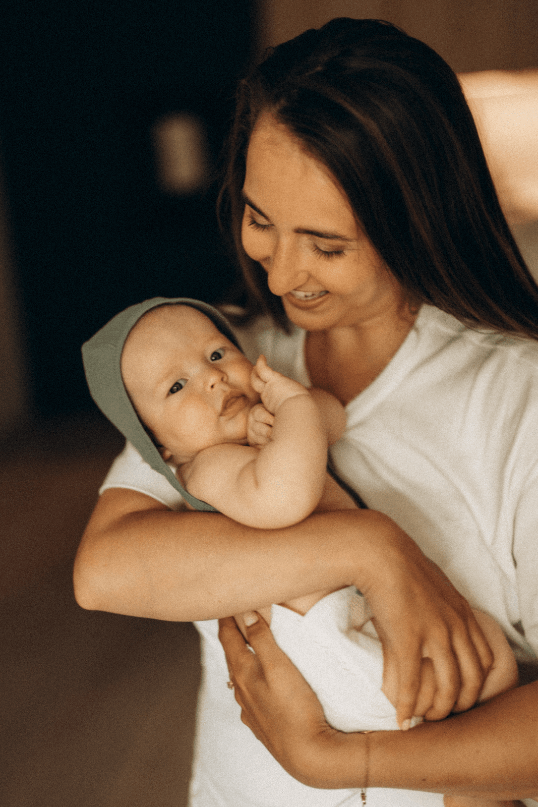 Sage green knitted baby hat (-20%)