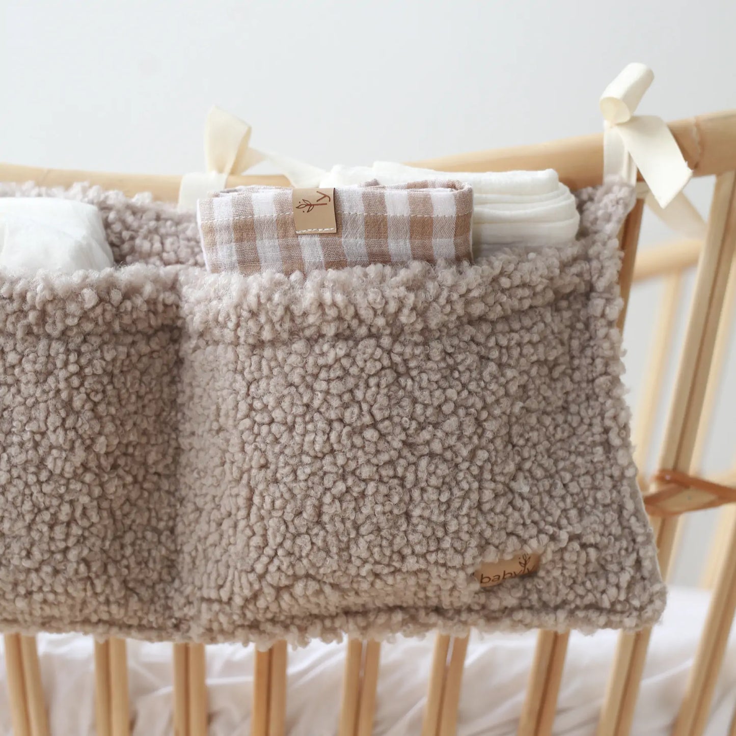 Beige teddy baby crib organizer 