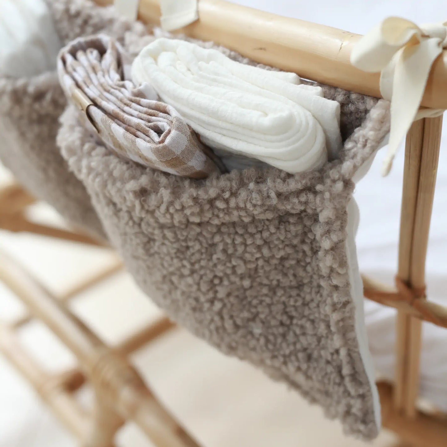 Beige teddy baby crib organizer 